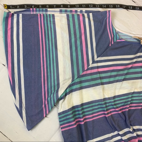 Decree summer striped relaxed tee top t-shirt beach bat cut sleeve blue pink - Picture 4 of 10